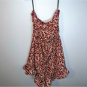 ROMWE - Strapless Maroon Romper w/Daisy print - Size S